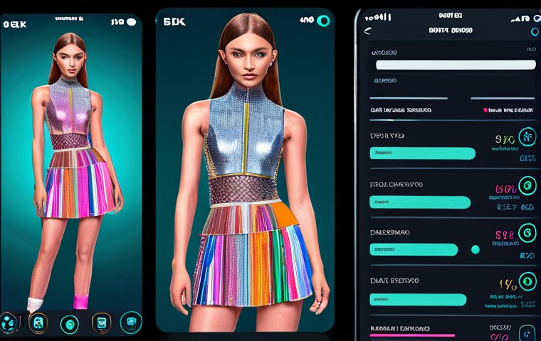 **
Prompt: "Data-driven fashion design studio, real-time trend analysis dashboard, designer inspired by social media insights, futuristic interface, vibrant colors, fashion-forward."
**