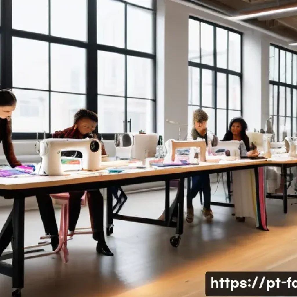 패션디자인 교과 과정과 실습의 균형 - A vibrant fashion design studio scene showing diverse young designers collaborating on a collection....