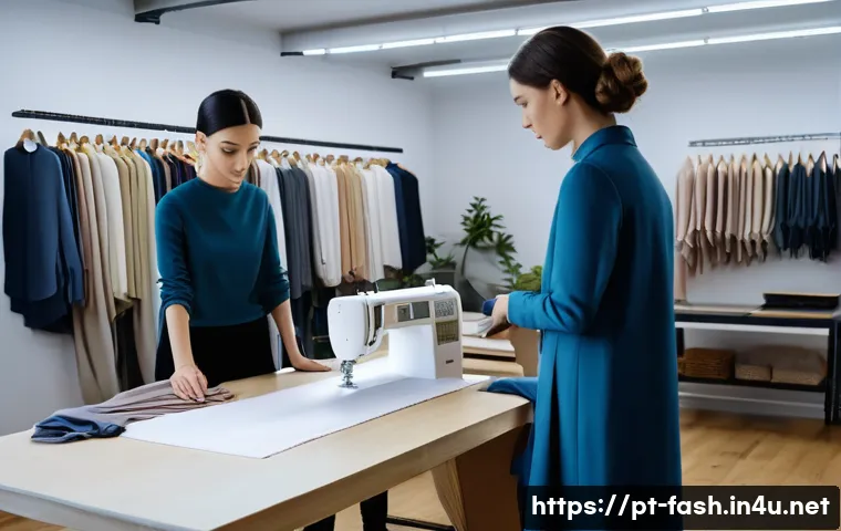 패션디자인 분야의 인기 자격증 - A modern fashion designer’s studio scene showcasing a diverse group of professionals actively engage...