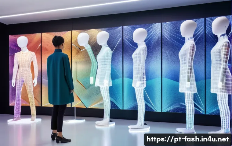 패션디자인 산업의 최신 기술 - A futuristic fashion design studio featuring a diverse group of designers collaborating with artific...