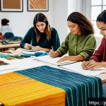 Home 18 패션디자인 팀 프로젝트 성공 사례 - A vibrant fashion design workshop scene featuring a diverse team of creative professionals including...
